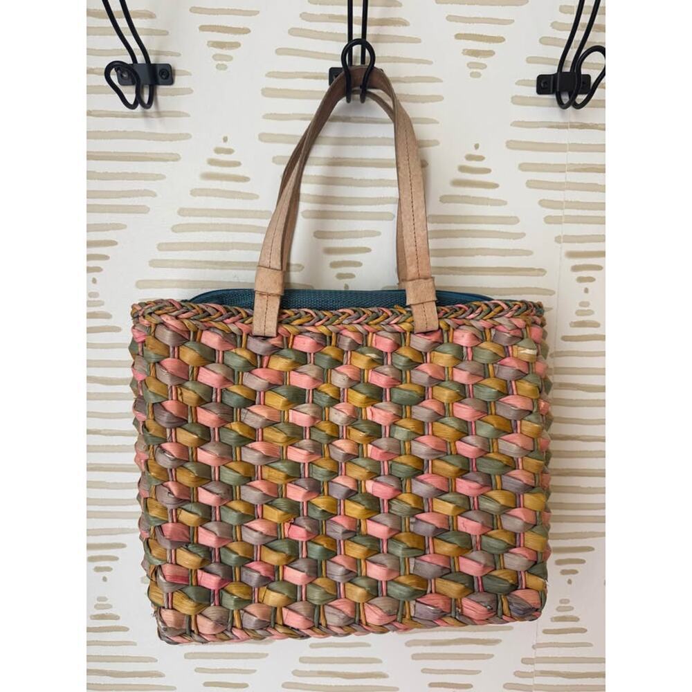 Marlo Pastel Wicker Corn Husk Tote Bag